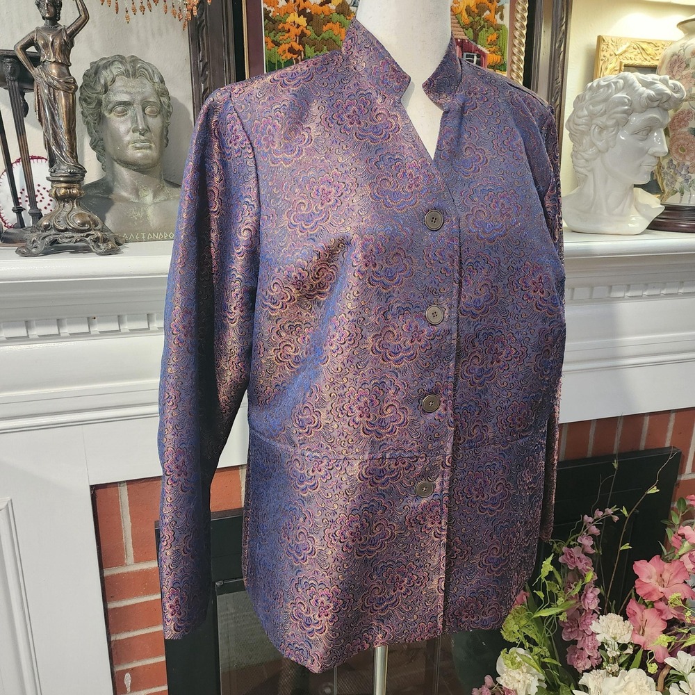1X Elegant‎ Deep Purple Brocade Blazer Jacket with Mock Neck by Coldwater Creek